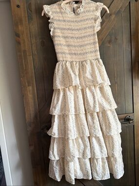 TCEC Cream Floral Tiered Ruffle Maxi Dress